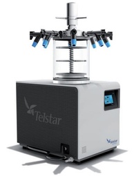 [58913] CAMARA CILÍNDRICA ESTANDAR TELSTAR LYOQUEST PLUS; DE Ø490x470 MM CON SELLADO DE VIALES Y MANIFOL DE 8 PUERTOS; 3 BANDEJAS CALEFACTABLES DE Ø160 MM PARA MATERIAL A GRANEL; AREA TOTAL DE 300 CM2.