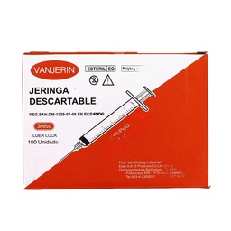 [SY-3-PLY/DL] JERINGAS DESCARTABLES MARCA VANJERIN, CONEXION LUER-LOC, 3ML 23 1’’ PAQ 100